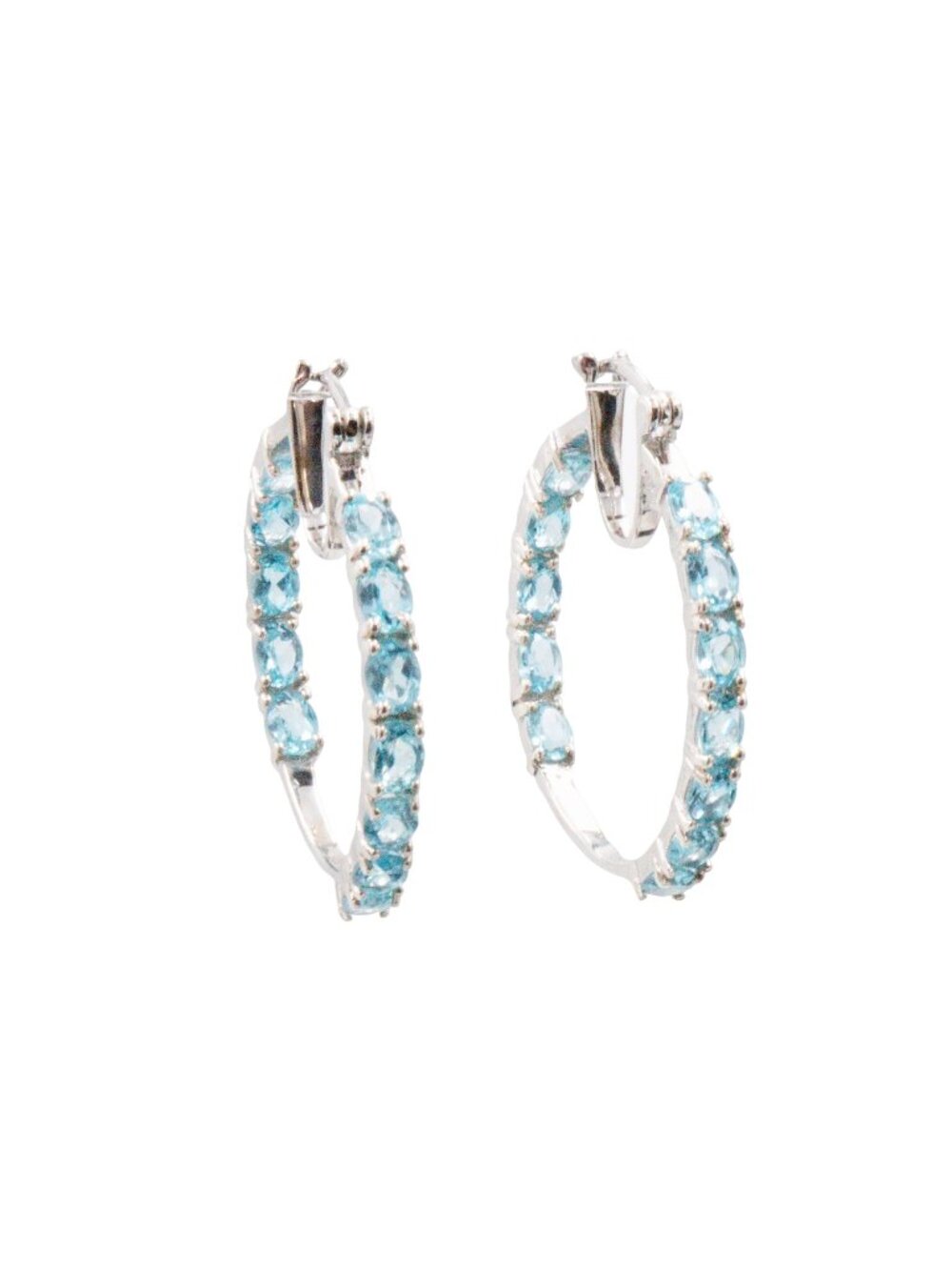 Sterling Silver 1.25 Inch Blue Apatite Inside Out Hoop Earrings